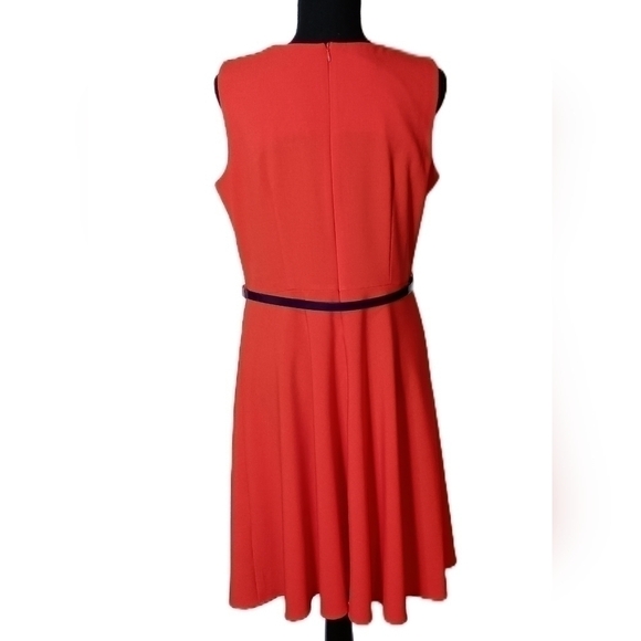 AGB Fit and Flare Red Belted Sleevless Dress - Picture 2 of 7
